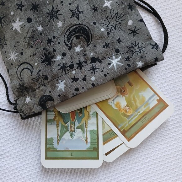 Star and Moon Celestial Tarot Card Gemstone Rune Pouch Bag - Picture 10 of 11